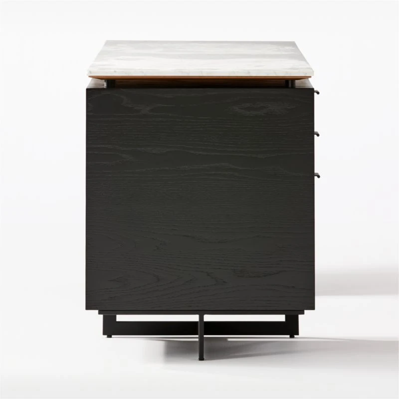 Fullerton 3-Drawer Black Metal And Oak Wood With White Marble Top - Image 5