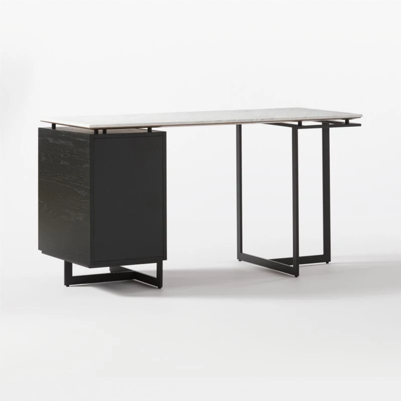 Fullerton 3-Drawer Black Metal And Oak Wood With White Marble Top - Image 7