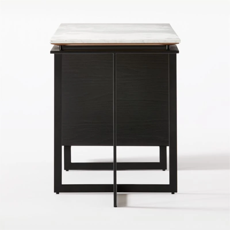 Fullerton 3-Drawer Black Metal And Oak Wood With White Marble Top - Image 6