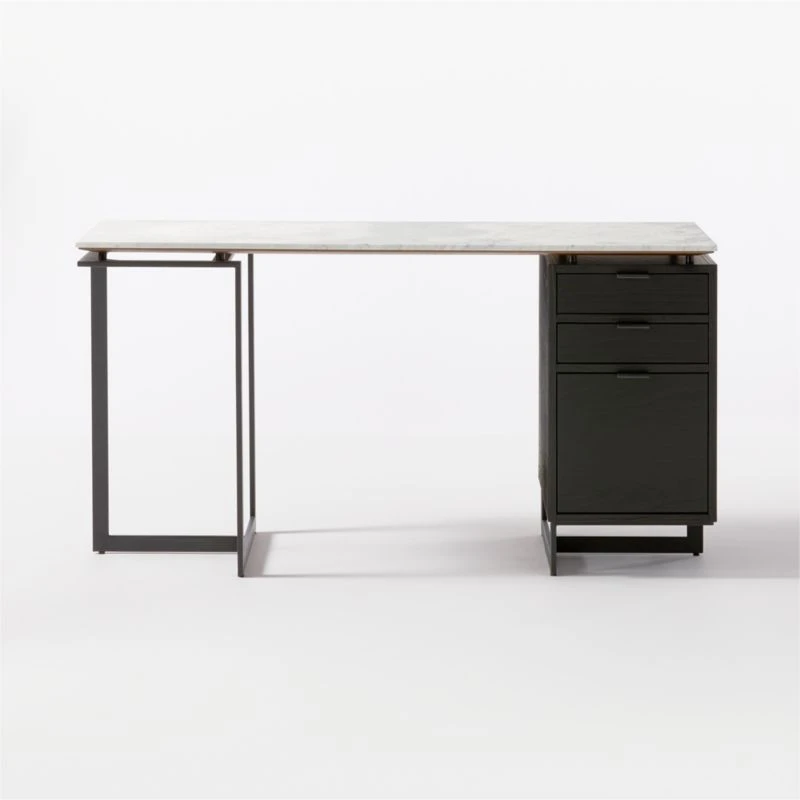 Fullerton 3-Drawer Black Metal And Oak Wood With White Marble Top - Image 4